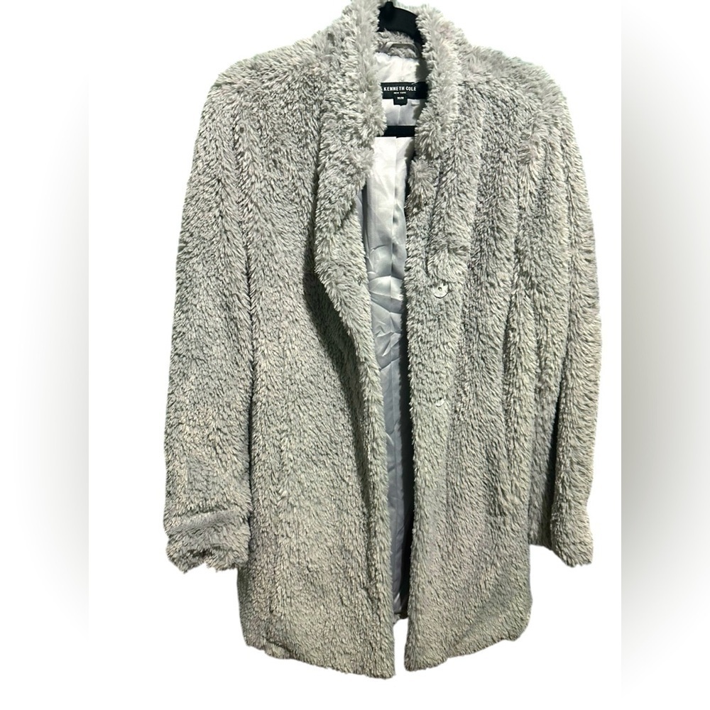 Kenneth Cole Cozy Gray Faux Fur Jacket size M